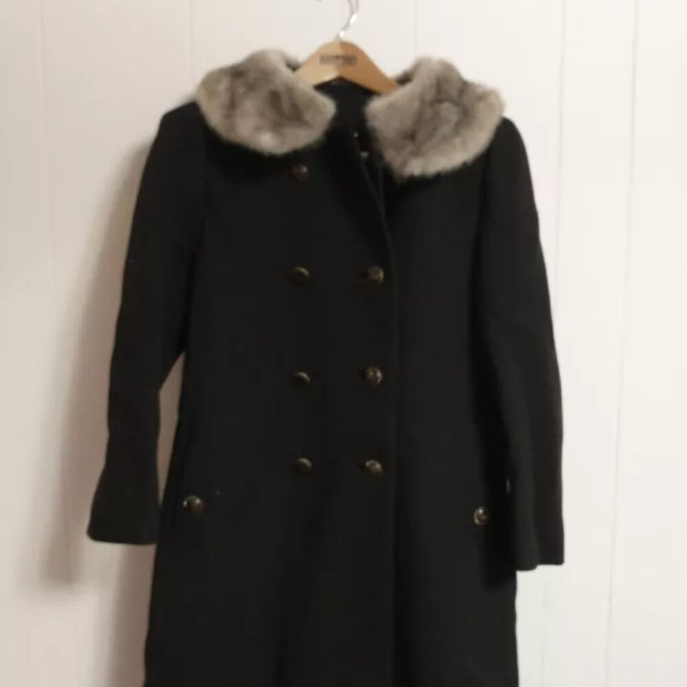 Vintage Martin’s Brown Wool Coat with Mink Fur Collar Sz 10 Union Made 1950’s